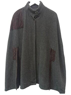 LAUREN Ralph Lauren Wool Blend Cape Coat L/XXL Green Tweed Equestrian